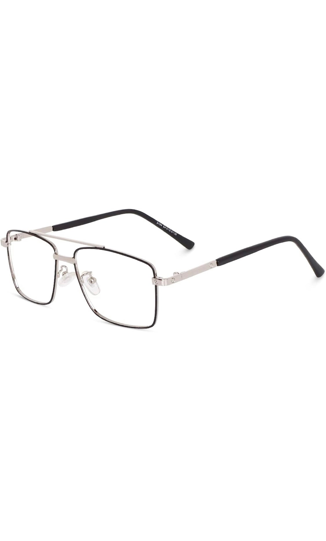 Jodykoes® New Full Rim Rectangular Blue Light Protection Computer Eyeglasses Metal Frame With Anti Glare and Blu Cut Glasses Spectacles for Men and Women Eyewear (Black & Silver)