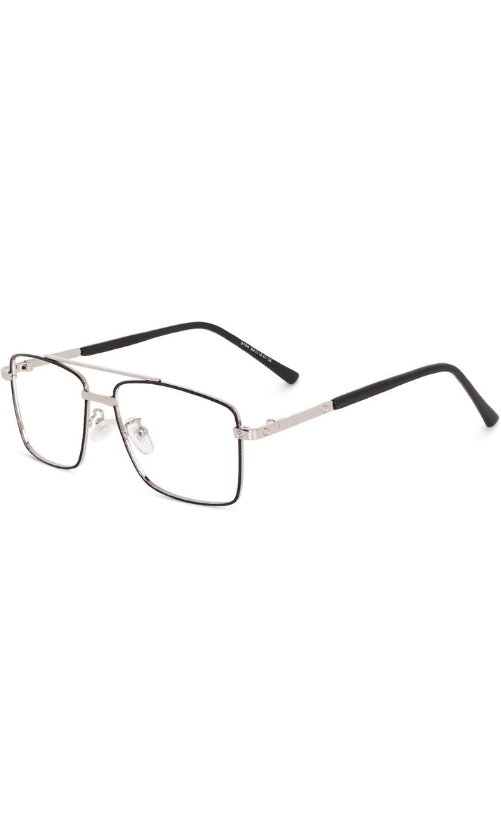 Jodykoes® New Full Rim Rectangular Blue Light Protection Computer Eyeglasses Metal Frame With Anti Glare and Blu Cut Glasses Spectacles for Men and Women Eyewear (Black & Silver)