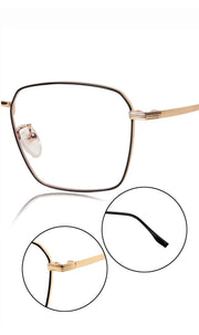Jodykoes® Premium Series Metal Spectacle Frame With Anti-Glare Blue Light Blocking Eyeglasses for Men and Women | Computer and Mobile Phone Protection Eyewear Frames (Black and Gold)