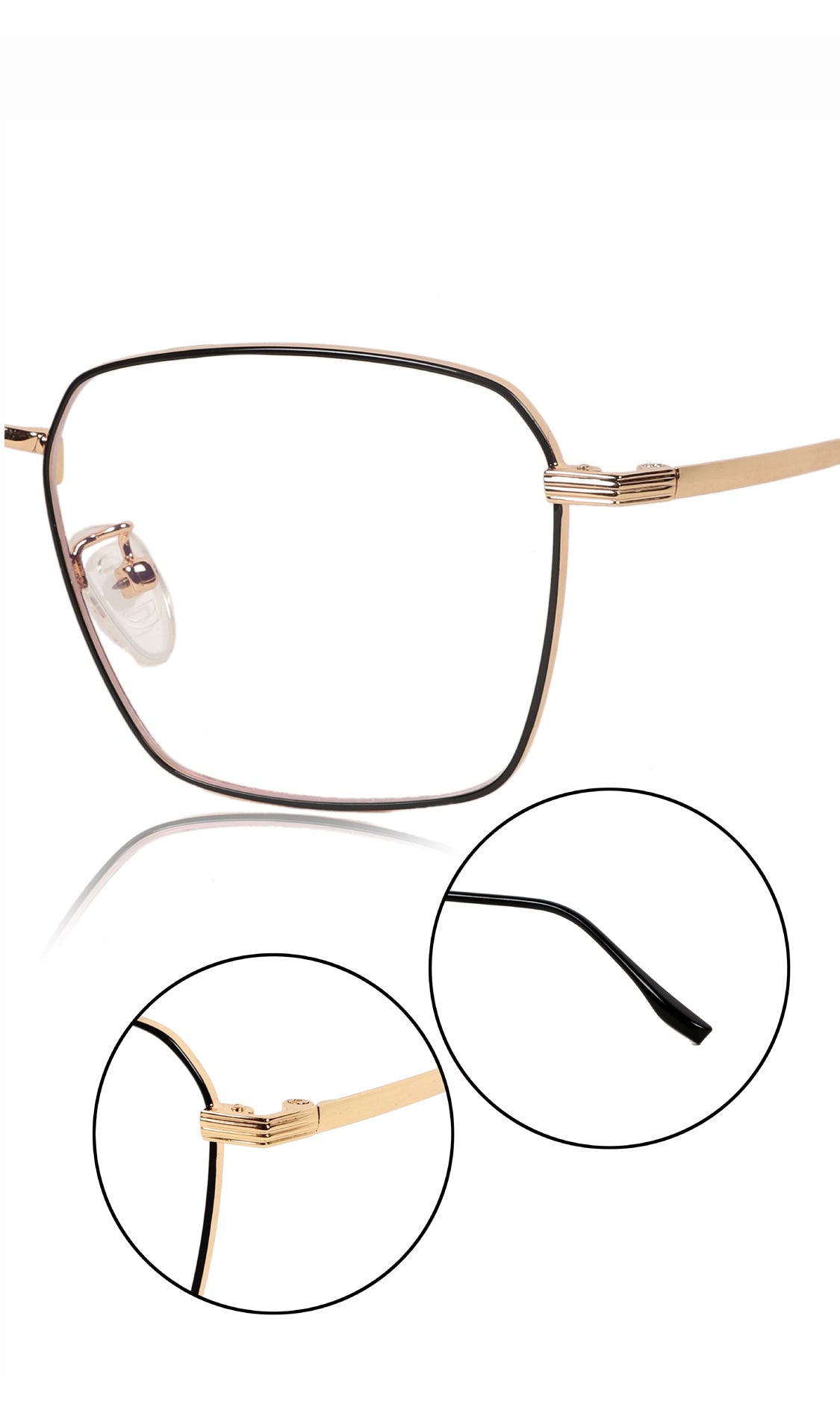 Jodykoes® Premium Series Metal Spectacle Frame With Anti-Glare Blue Light Blocking Eyeglasses for Men and Women | Computer and Mobile Phone Protection Eyewear Frames (Black and Gold)