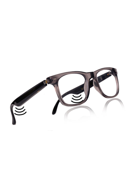 Jodykoes Smart Glasses with Built-in Speakers, Voice Assistant & Prescription Lenses | Wayfare Bluetooth Audio Eyewear (Grey)