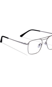 Jodykoes® New Model Square Shape Double Bar Metal Frame Blu Cut Anti Glare Eyeglasses Unisex for Computer, Laptop, Mobile Phone Protection Blue Rays Protection Spectacles Eyewear Frame (Silver)