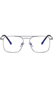 Jodykoes® New Model Square Shape Double Bar Metal Frame Blu Cut Anti Glare Eyeglasses Unisex for Computer, Laptop, Mobile Phone Protection Blue Rays Protection Spectacles Eyewear Frame (Silver)