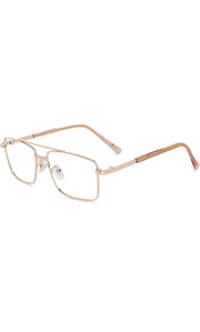 Jodykoes® New Full Rim Rectangular Blue Light Protection Computer Eyeglasses Metal Frame With Anti Glare and Blu Cut Glasses Spectacles for Men and Women Eyewear (Gold)