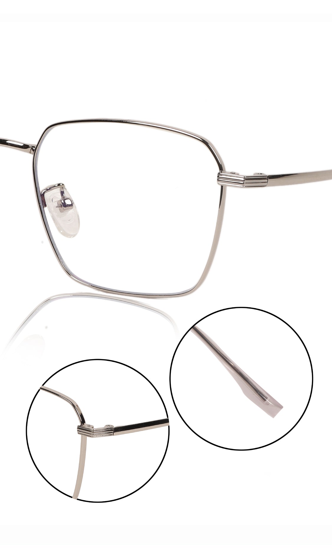 Jodykoes® Premium Series Metal Spectacle Frame With Anti-Glare Blue Light Blocking Eyeglasses for Men and Women | Computer and Mobile Phone Protection Eyewear Frames (Silver)