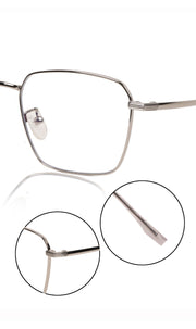Jodykoes® Premium Series Metal Spectacle Frame With Anti-Glare Blue Light Blocking Eyeglasses for Men and Women | Computer and Mobile Phone Protection Eyewear Frames (Silver)
