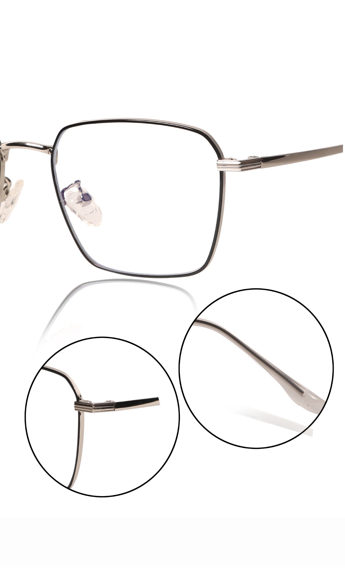 Jodykoes® Premium Series Metal Spectacle Frame With Anti-Glare Blue Light Blocking Eyeglasses for Men and Women | Computer and Mobile Phone Protection Eyewear Frames (Black and Silver)
