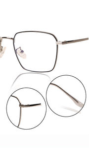 Jodykoes® Premium Series Metal Spectacle Frame With Anti-Glare Blue Light Blocking Eyeglasses for Men and Women | Computer and Mobile Phone Protection Eyewear Frames (Black and Silver)