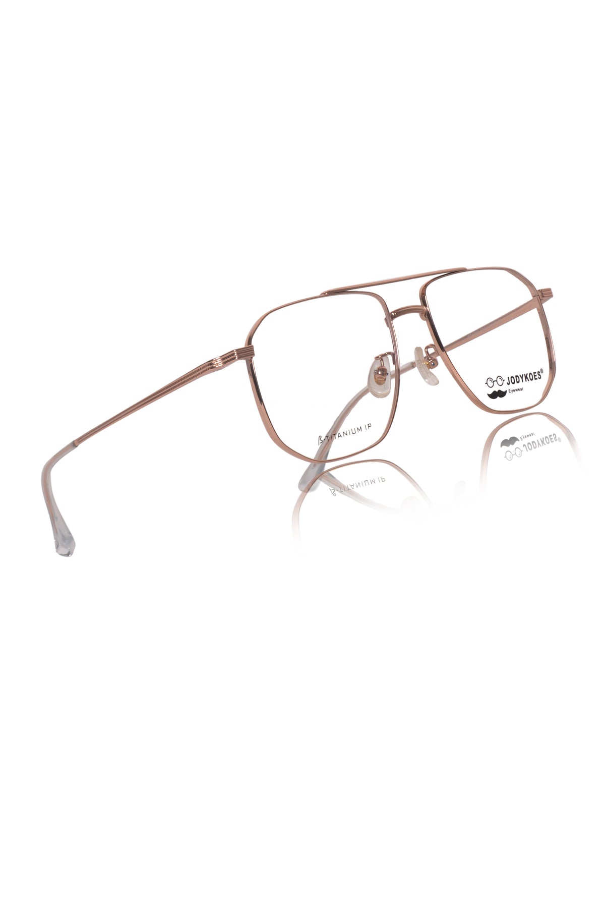 Jodykoes Luxury Series : Pure Titanium Metal Spectacle Eyeglasses | New Shape Double Bar Square Metal Eyewear Frame (Gold)