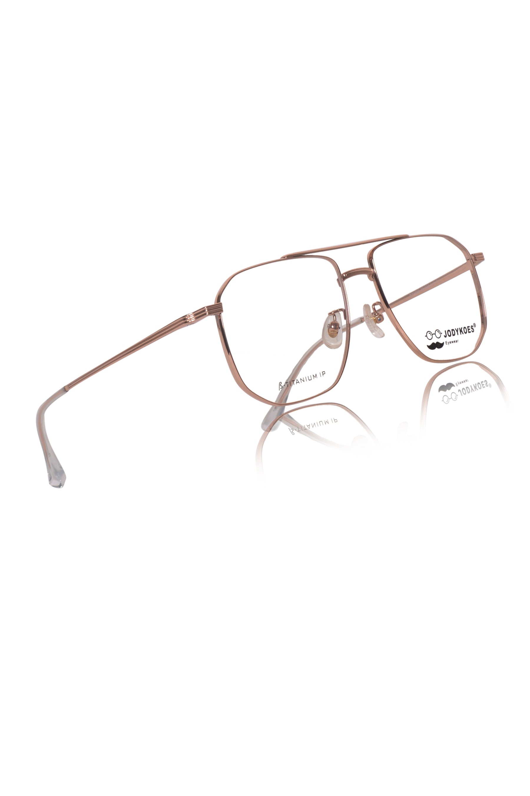 Jodykoes Luxury Series : Pure Titanium Metal Spectacle Eyeglasses | New Shape Double Bar Square Metal Eyewear Frame (Gold)