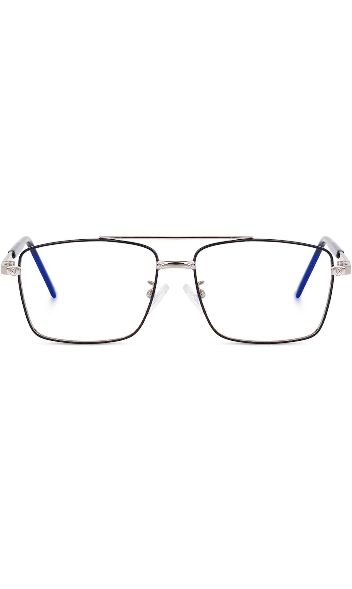 Jodykoes® New Full Rim Rectangular Blue Light Protection Computer Eyeglasses Metal Frame With Anti Glare and Blu Cut Glasses Spectacles for Men and Women Eyewear (Black & Silver) - Jodykoes ®