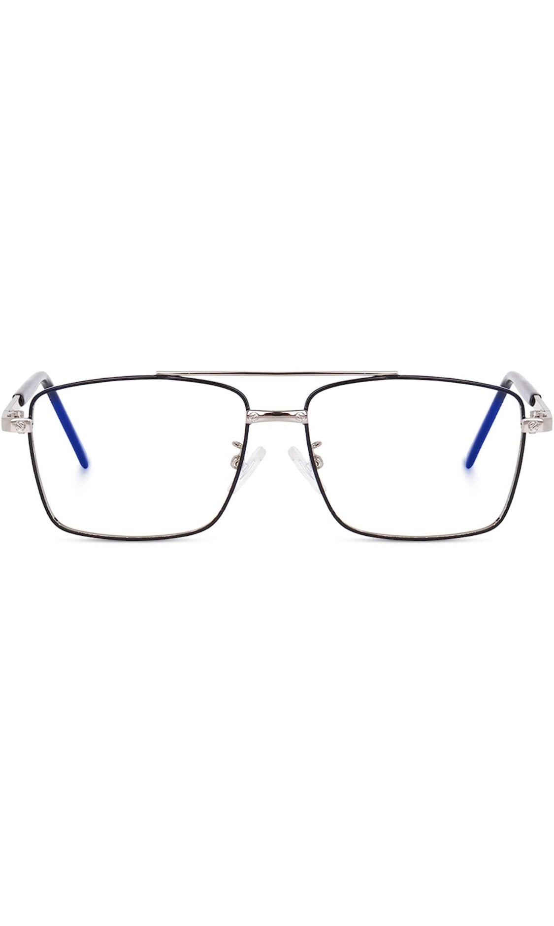 Jodykoes® New Full Rim Rectangular Blue Light Protection Computer Eyeglasses Metal Frame With Anti Glare and Blu Cut Glasses Spectacles for Men and Women Eyewear (Black & Silver)
