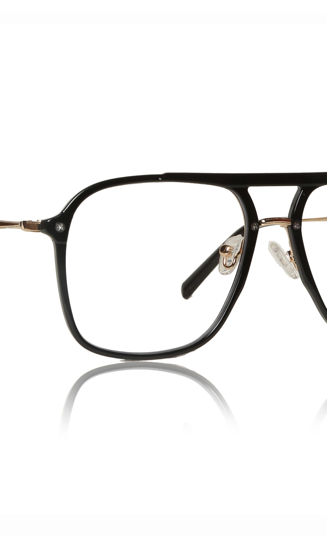 Jodykoes® Premium Series Double Bar Eyewear Eyeglasses Spectacles Frame for Men and Women (Black and Gold)