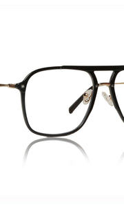 Jodykoes® Premium Series Double Bar Eyewear Eyeglasses Spectacles Frame for Men and Women (Black and Gold)