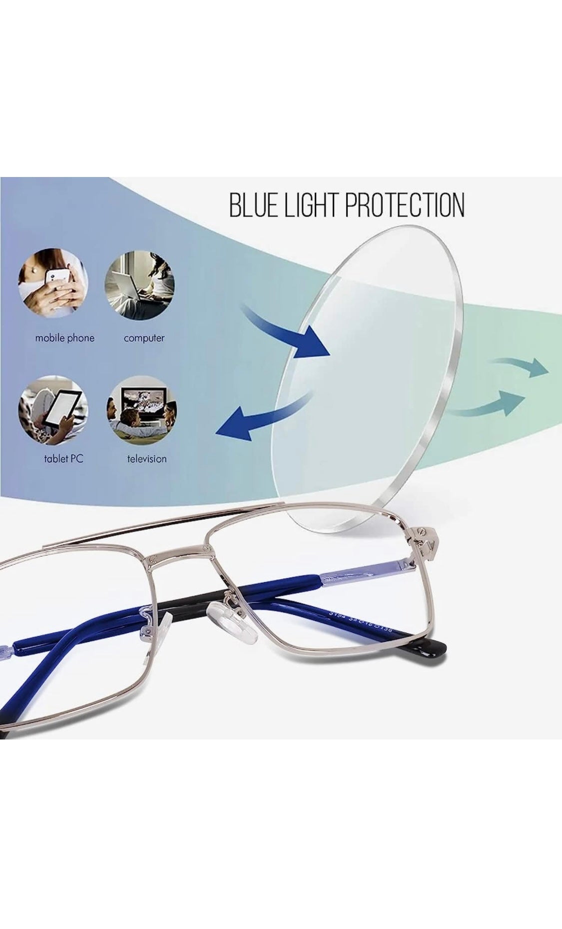 Jodykoes® New Full Rim Rectangular Blue Light Protection Computer Eyeglasses Metal Frame With Anti Glare and Blu Cut Glasses Spectacles for Men and Women Eyewear (Silver)