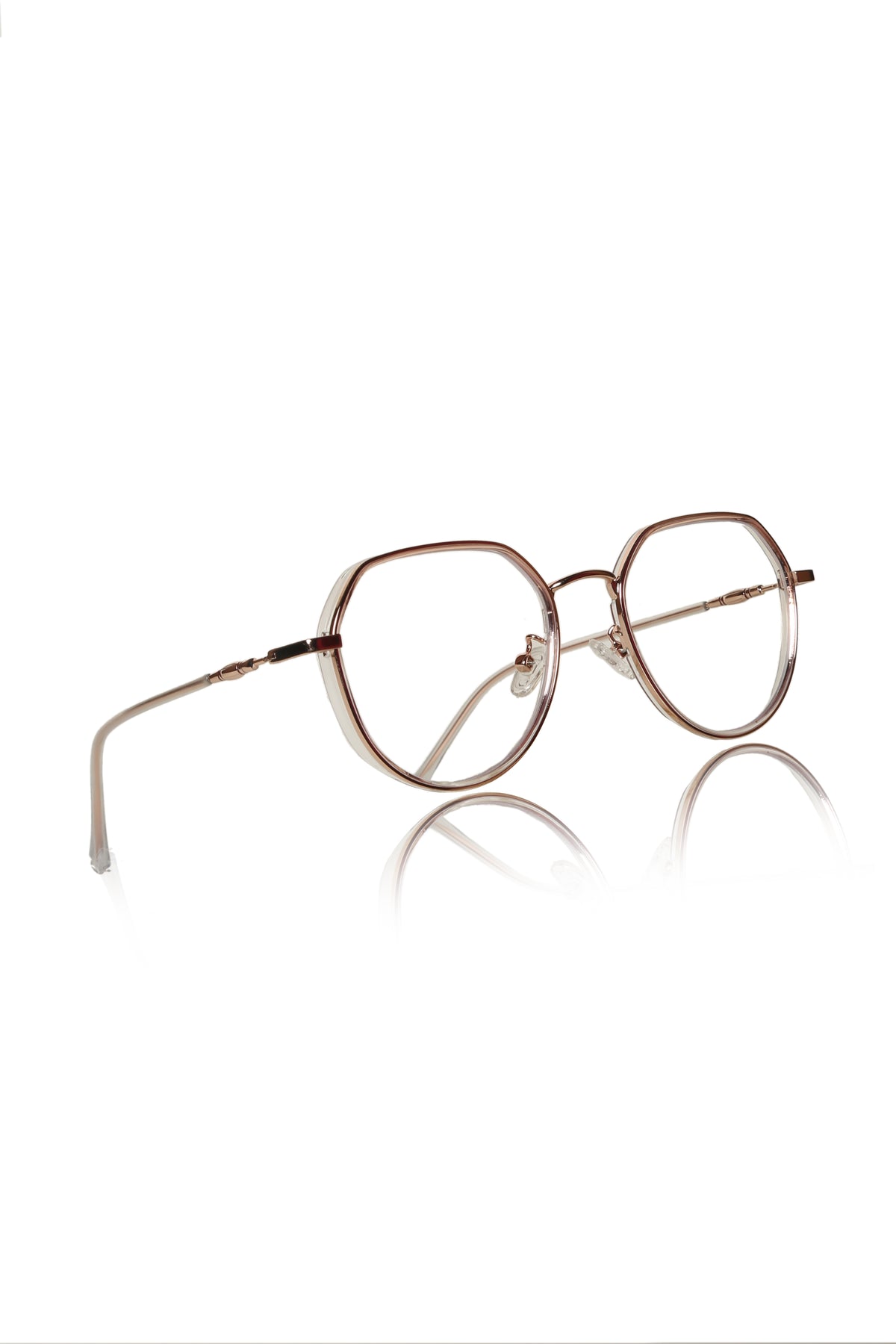 Jodykoes® Premium Series Round-Flat Top Eyewear Eyeglasses Spectacles Frame for Men and Women (Rose Gold)
