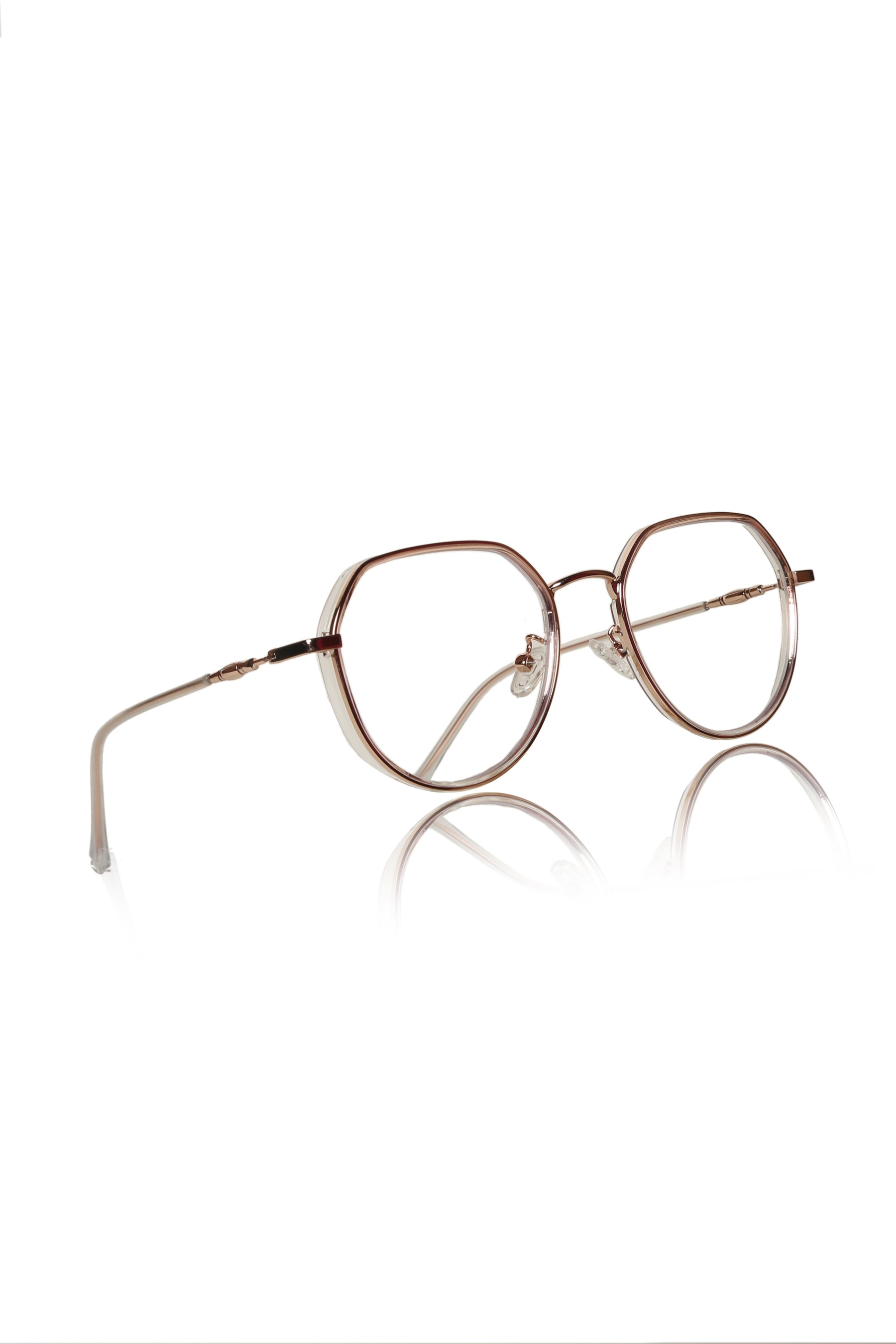 Jodykoes® Premium Series Round-Flat Top Eyewear Eyeglasses Spectacles Frame for Men and Women (Rose Gold)