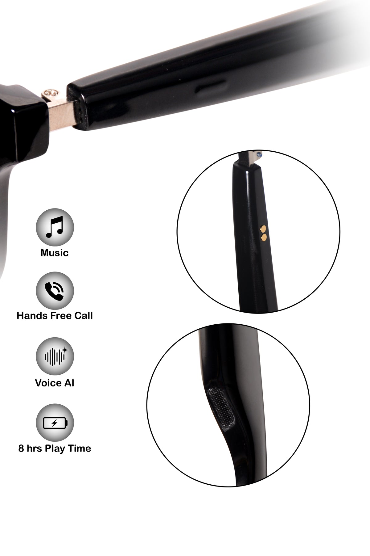 Jodykoes Square Smart Sunglasses with Speaker and Voice Assistant