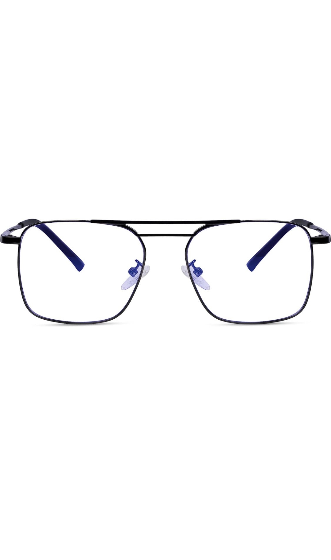 Jodykoes® New Model Square Shape Double Bar Metal Frame Blu Cut Anti Glare Eyeglasses Unisex for Computer, Laptop, Mobile Phone Protection Blue Rays Protection Spectacles Eyewear Frame (Black)