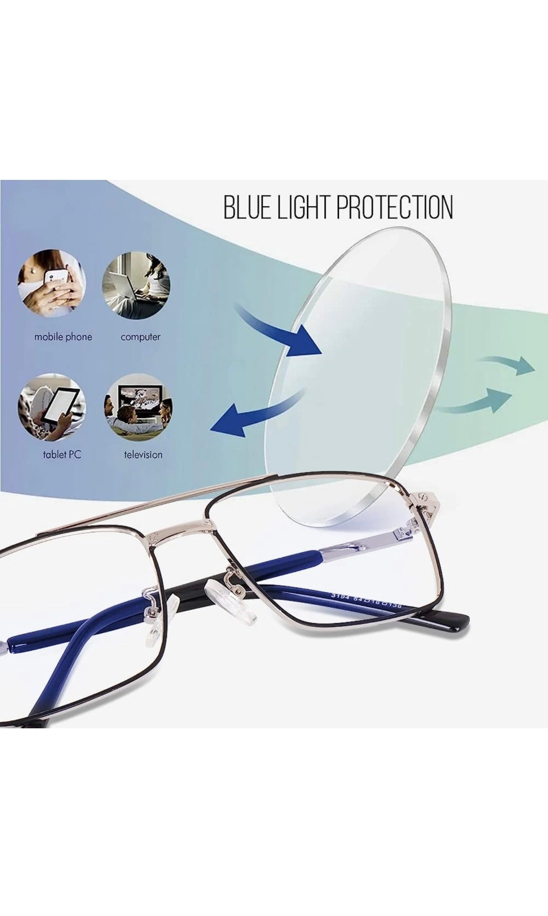 Jodykoes® New Full Rim Rectangular Blue Light Protection Computer Eyeglasses Metal Frame With Anti Glare and Blu Cut Glasses Spectacles for Men and Women Eyewear (Black & Silver)