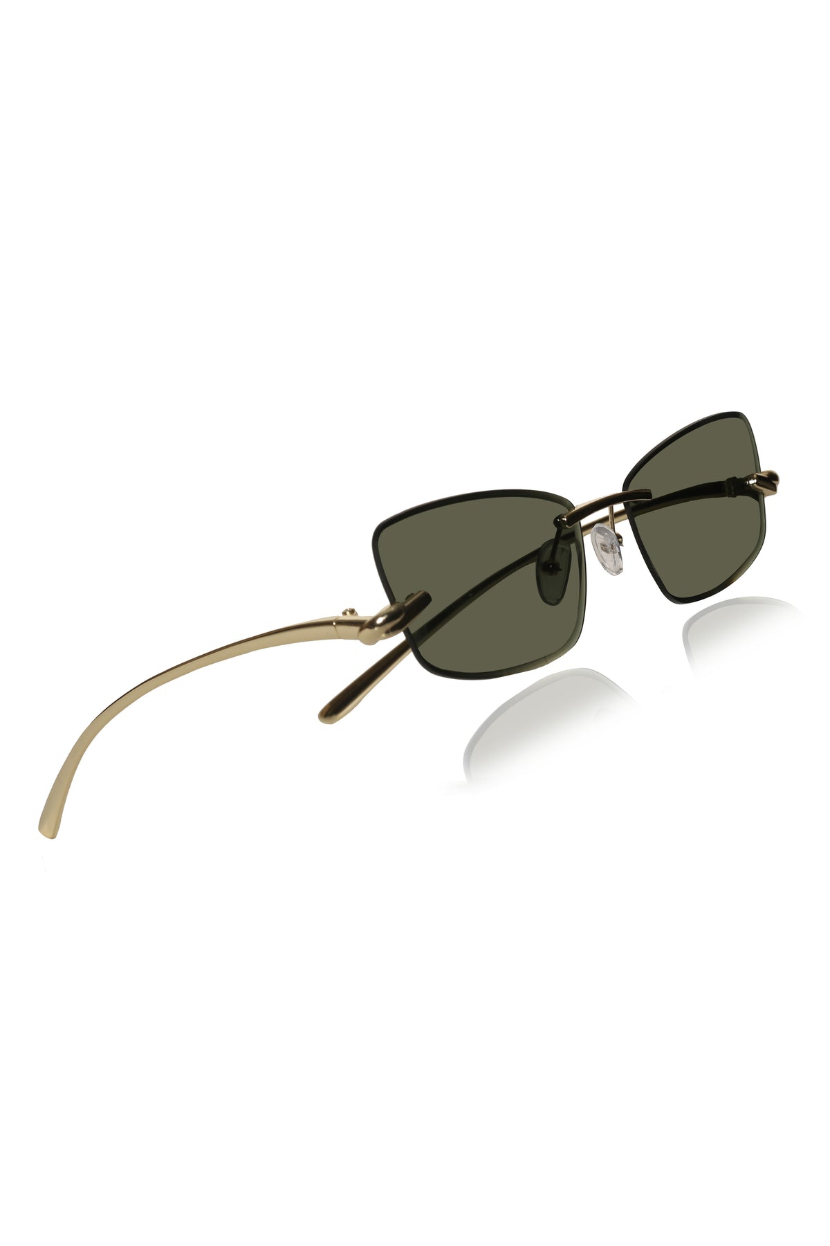 Jodykoes Legacy Gold Cat Eye Rimless Sunglasses With Green Lens