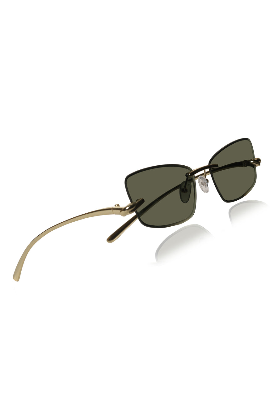 Jodykoes Legacy Gold Cat Eye Rimless Sunglasses With Green Lens