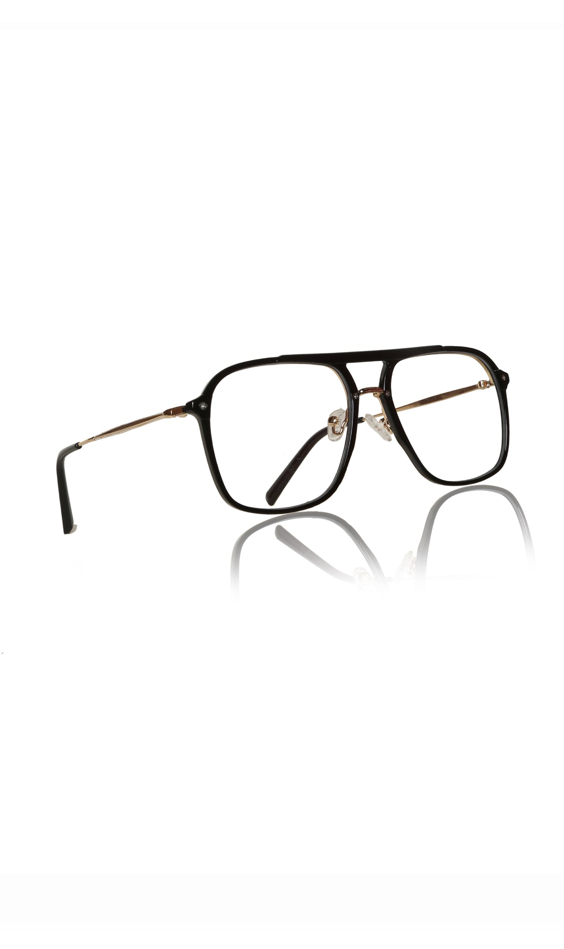 Jodykoes® Premium Series Double Bar Eyewear Eyeglasses Spectacles Frame for Men and Women (Black and Gold)