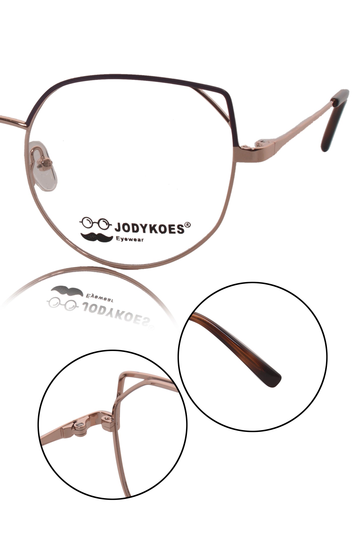 Jodykoes Luxury Series : Pure Titanium Metal Spectacle Eyeglasses | Cat Eye Metal Eyewear Frame ( Purple and Rose Gold )