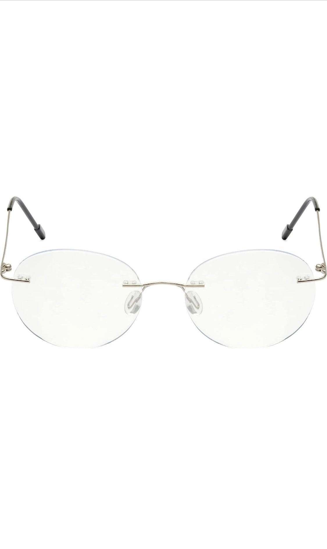 Jodykoes® Rimless Round Frame Zero Power Anti Glare Spectacle For Men and Women | Unisex Computer Eyeglasses Light Weight Round Frameless Eyewear (Silver) - Jodykoes ®