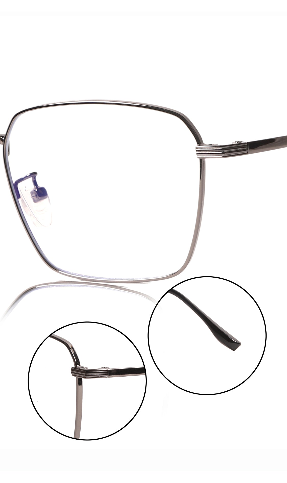 Jodykoes® Premium Series Metal Spectacle Frame With Anti-Glare Blue Light Blocking Eyeglasses for Men and Women | Computer and Mobile Phone Protection Eyewear Frames (Black/Grey)