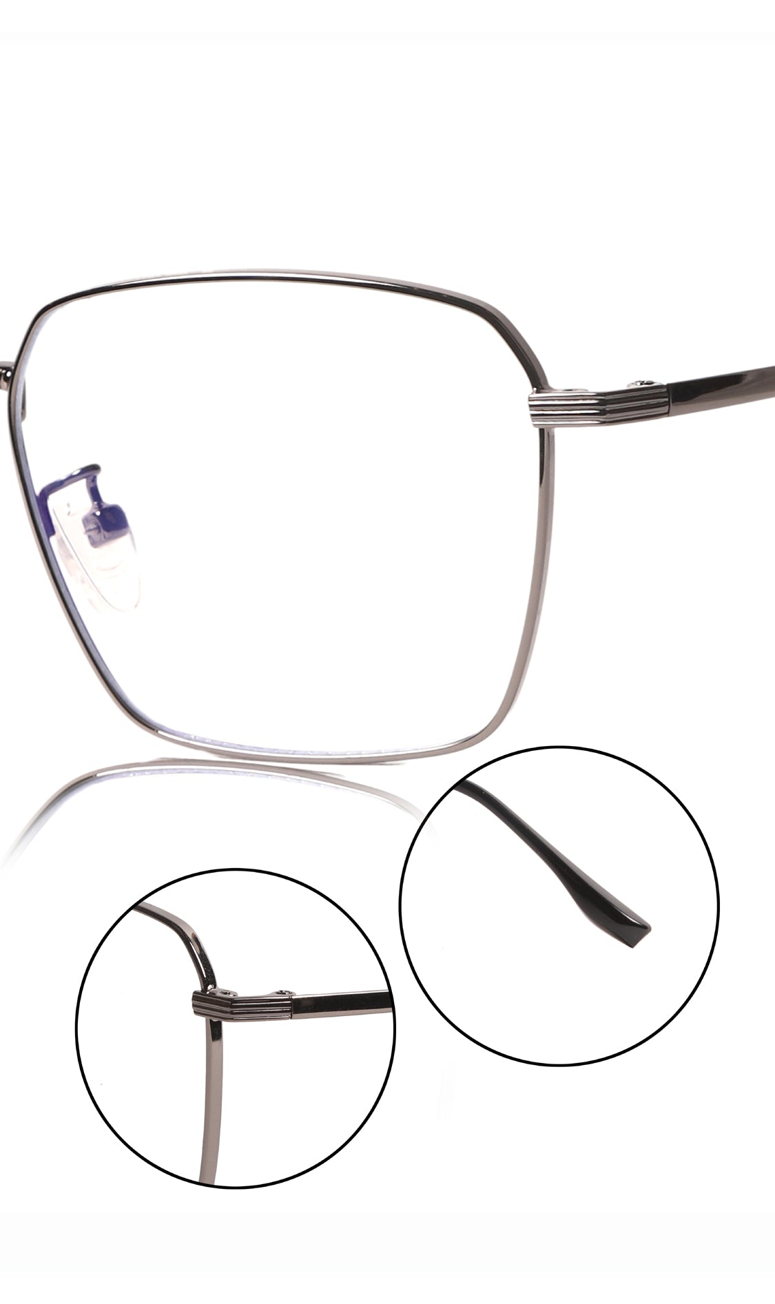 Jodykoes® Premium Series Metal Spectacle Frame With Anti-Glare Blue Light Blocking Eyeglasses for Men and Women | Computer and Mobile Phone Protection Eyewear Frames (Black/Grey) - Jodykoes ®
