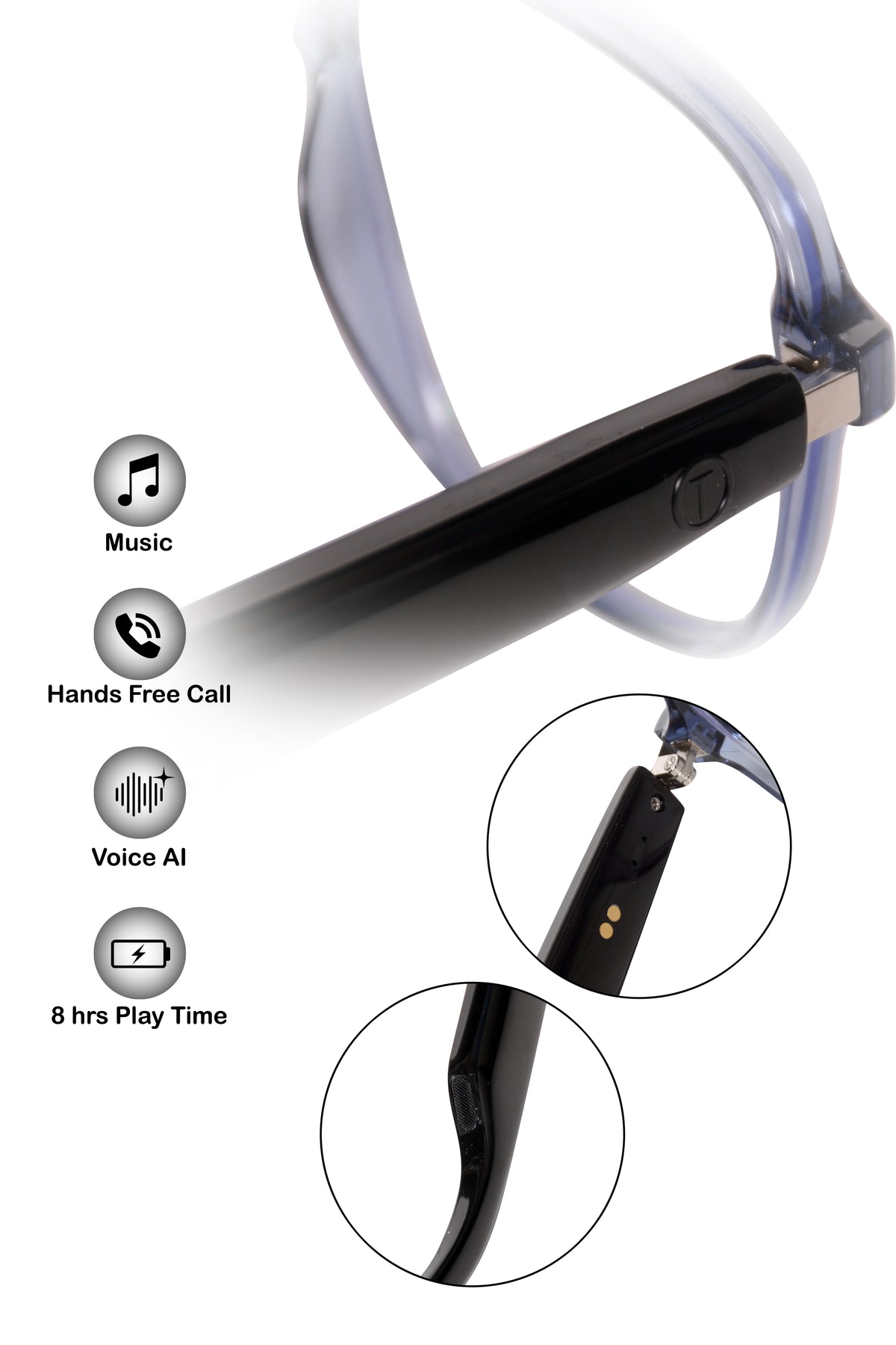 Jodykoes Square Smart Glasses with Speaker and Voice Assistant