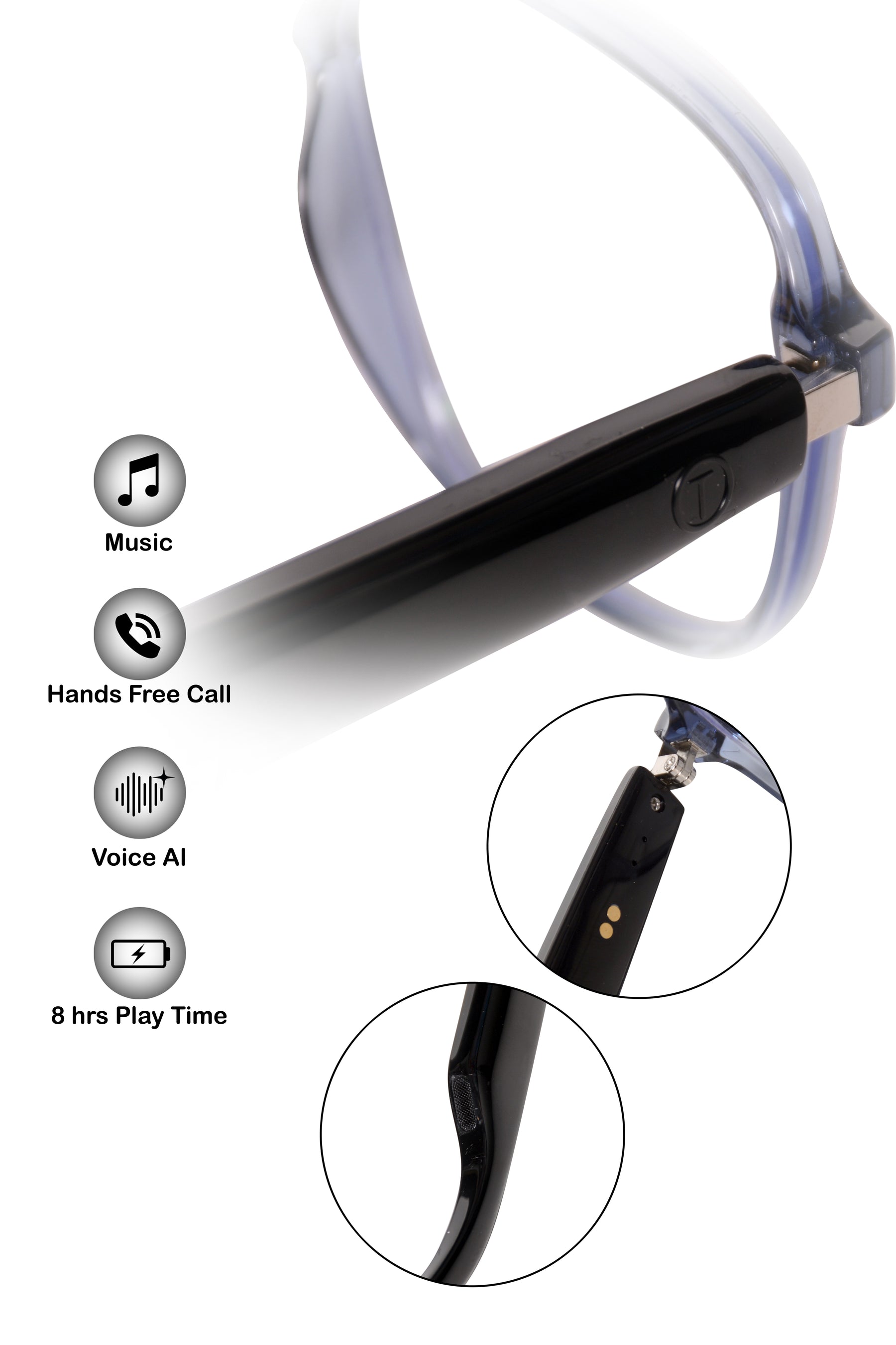 Jodykoes Square Smart Glasses with Speaker and Voice Assistant