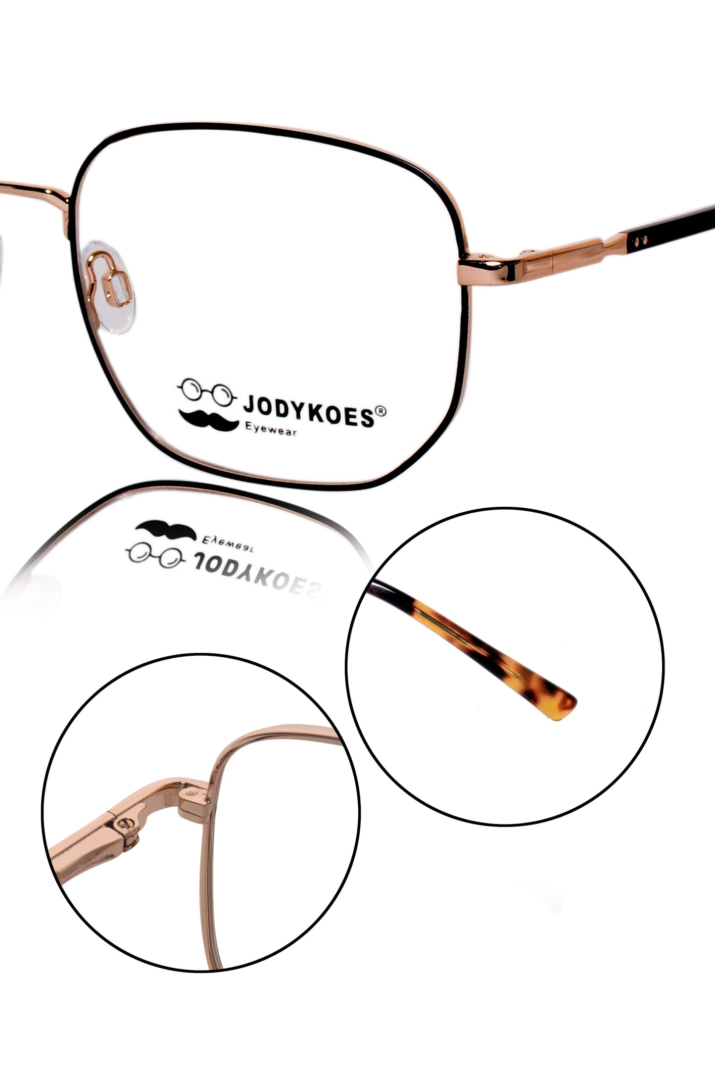 Jodykoes Luxury Series : Pure Titanium Metal Spectacle Eyeglasses | New Shape Square Metal Eyewear Frame (Black And Gold)