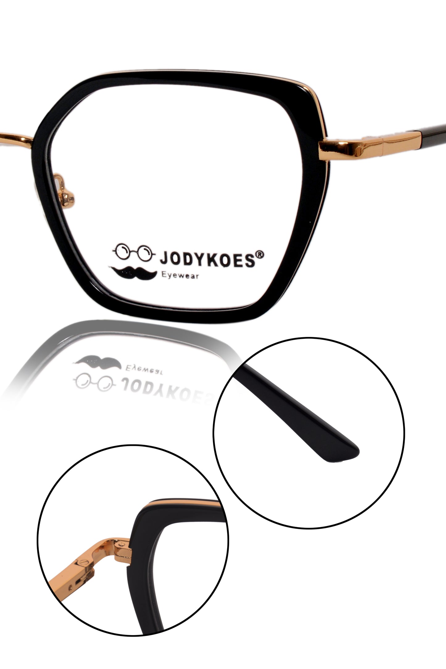 Jodykoes Luxury Series : Pure Titanium Metal Spectacle Eyeglasses | New Shape Cat Eye Metal Eyewear Frame (Black And Gold)