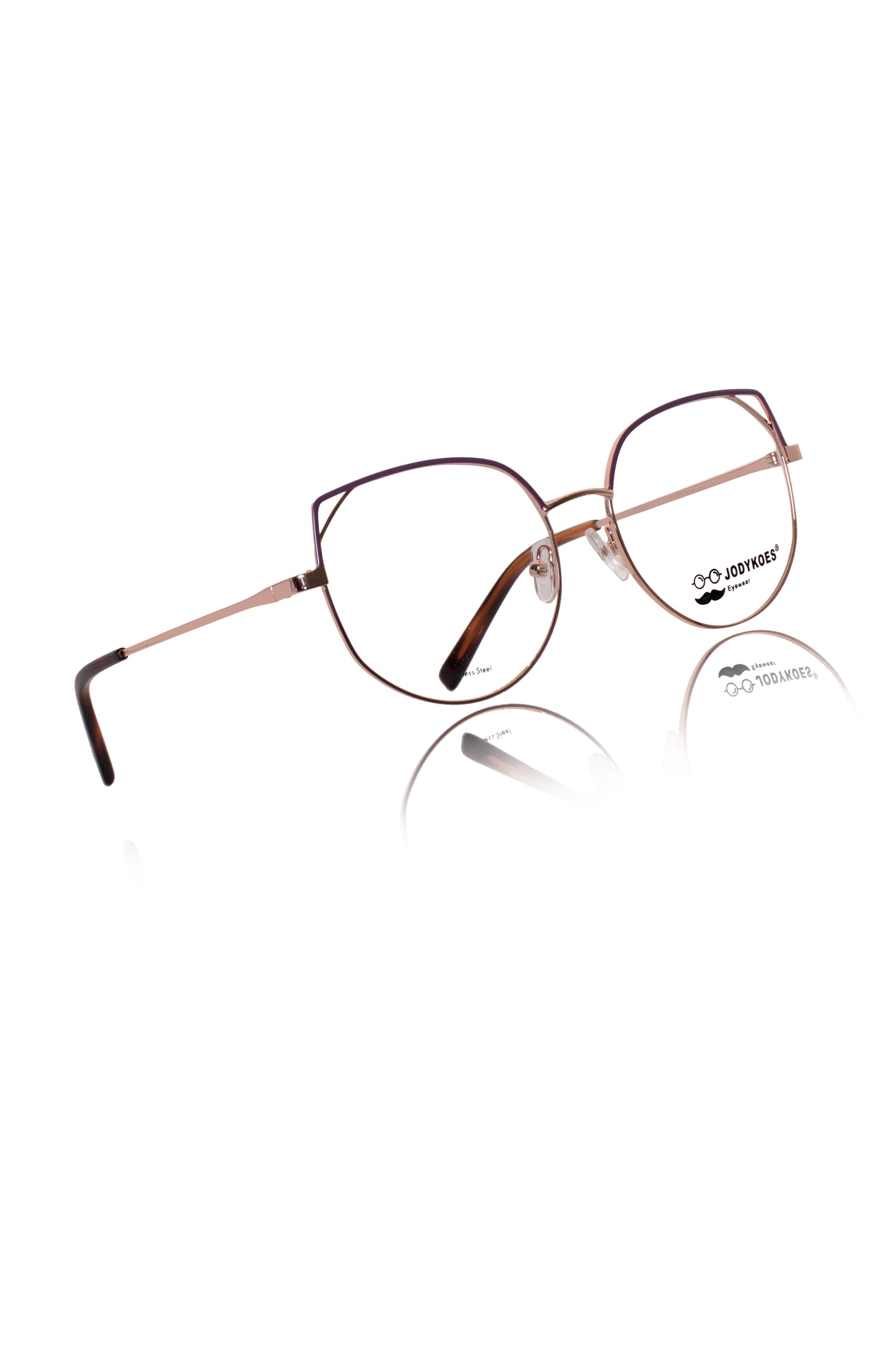 Jodykoes Luxury Series : Pure Titanium Metal Spectacle Eyeglasses | Cat Eye Metal Eyewear Frame ( Purple and Rose Gold )