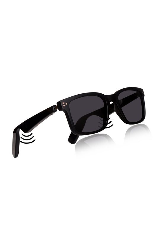 Jodykoes Smart Glasses with Built-in Speakers, Voice Assistant & Prescription Lenses | Square Bluetooth Audio Eyewear With Attachment Sunglass (Black)