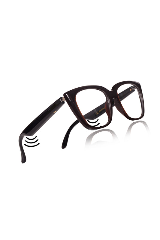 Jodykoes Smart Glasses with Built-in Speakers, Voice Assistant & Prescription Lenses | Cat Eye Bluetooth Audio Eyewear (Brown)