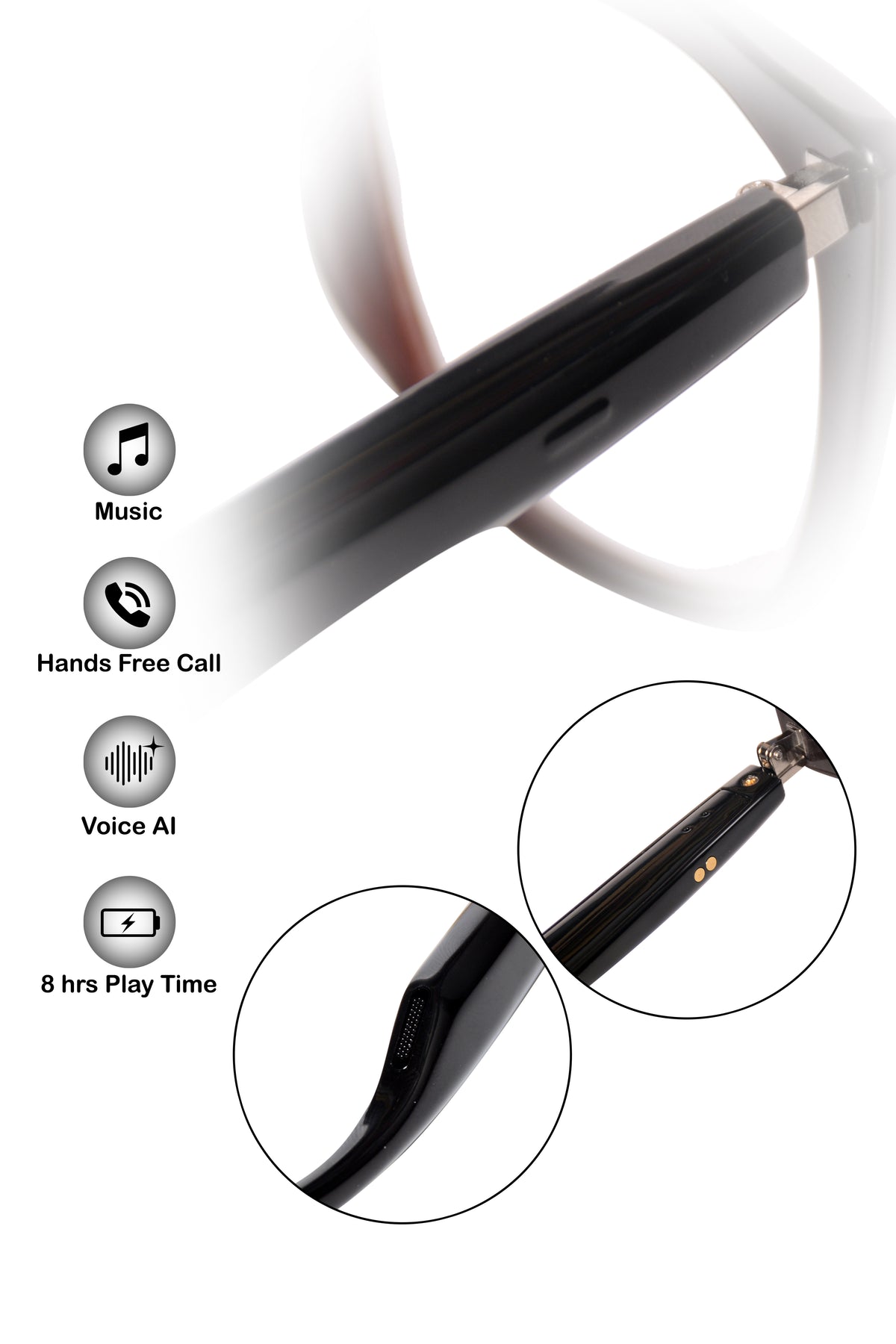 Jodykoes Cat Eye Smart Glasses with Speaker and Voice Assistant
