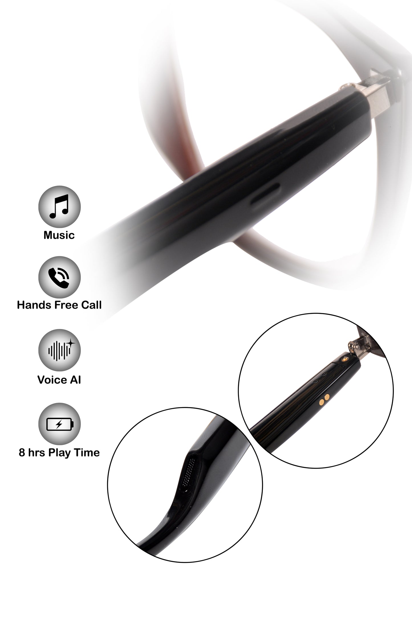Jodykoes Smart Glasses with Built-in Speakers, Voice Assistant & Prescription Lenses | Cat Eye Bluetooth Audio Eyewear (Brown)