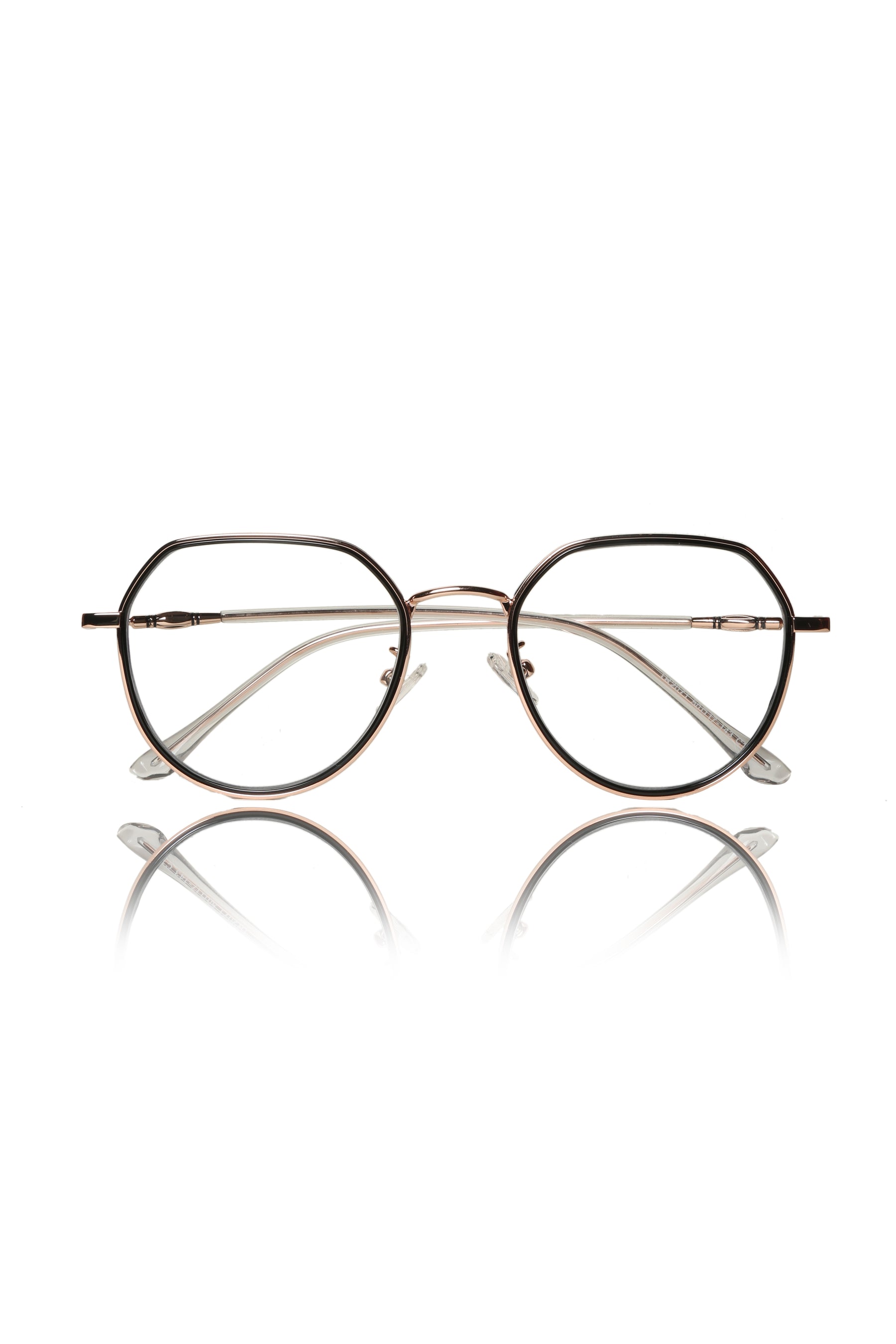 Jodykoes® Premium Series Round-Flat Top Eyewear Eyeglasses Spectacles Frame for Men and Women (Black Gold)