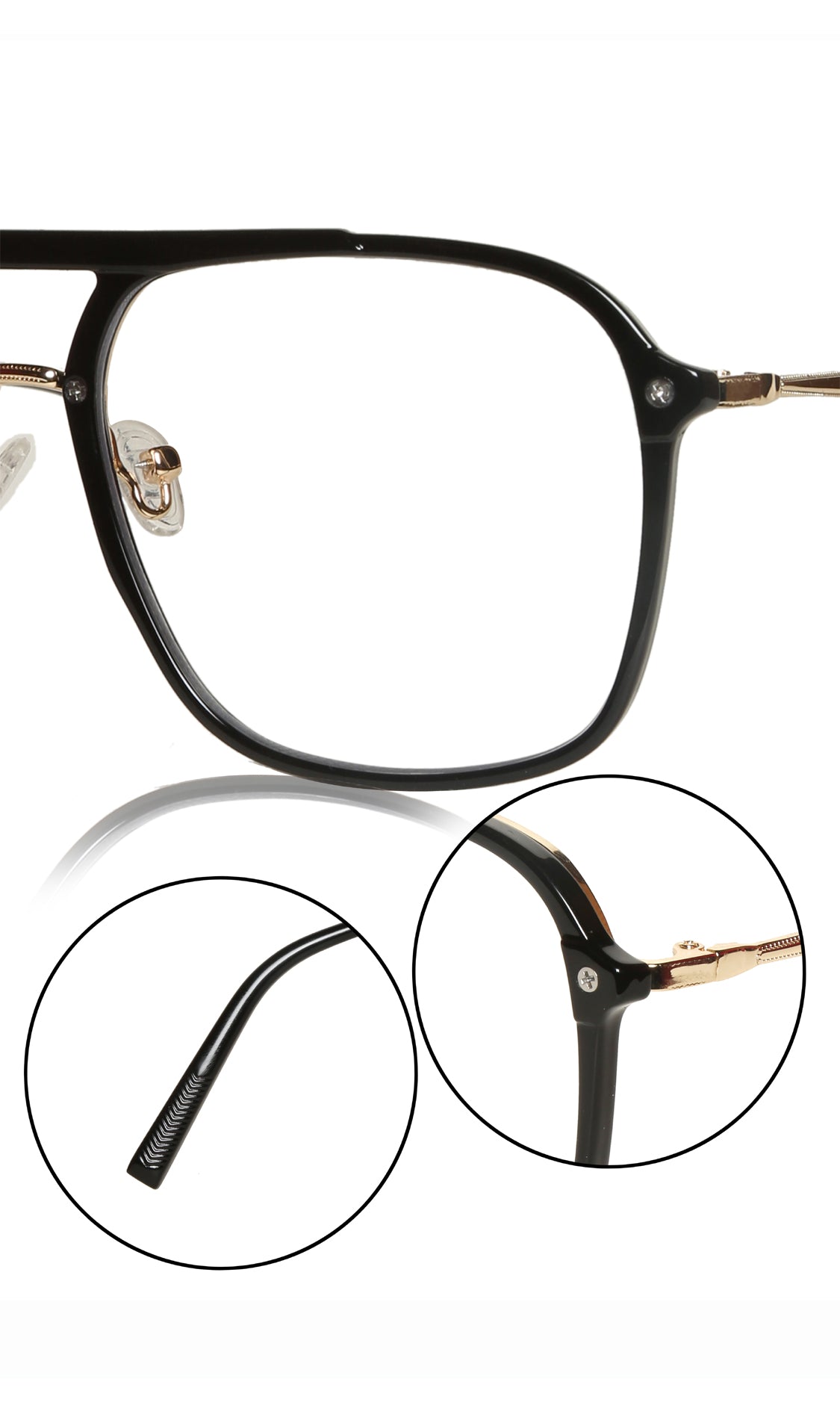 Jodykoes® Premium Series Double Bar Eyewear Eyeglasses Spectacles Frame for Men and Women (Black and Gold)