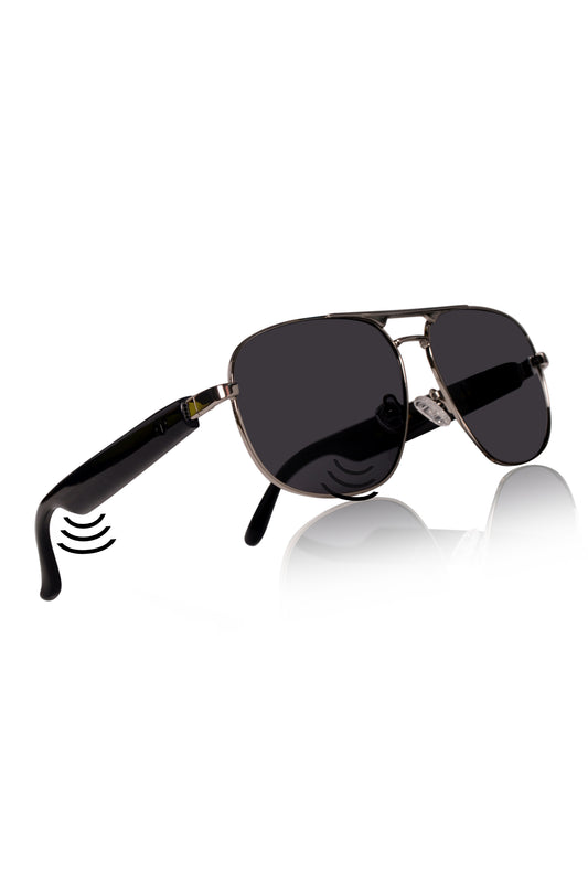 Jodykoes Smart Glasses with Built-in Speakers, Voice Assistant & Prescription Lenses | Square Metal Bluetooth Audio Eyewear (Black)