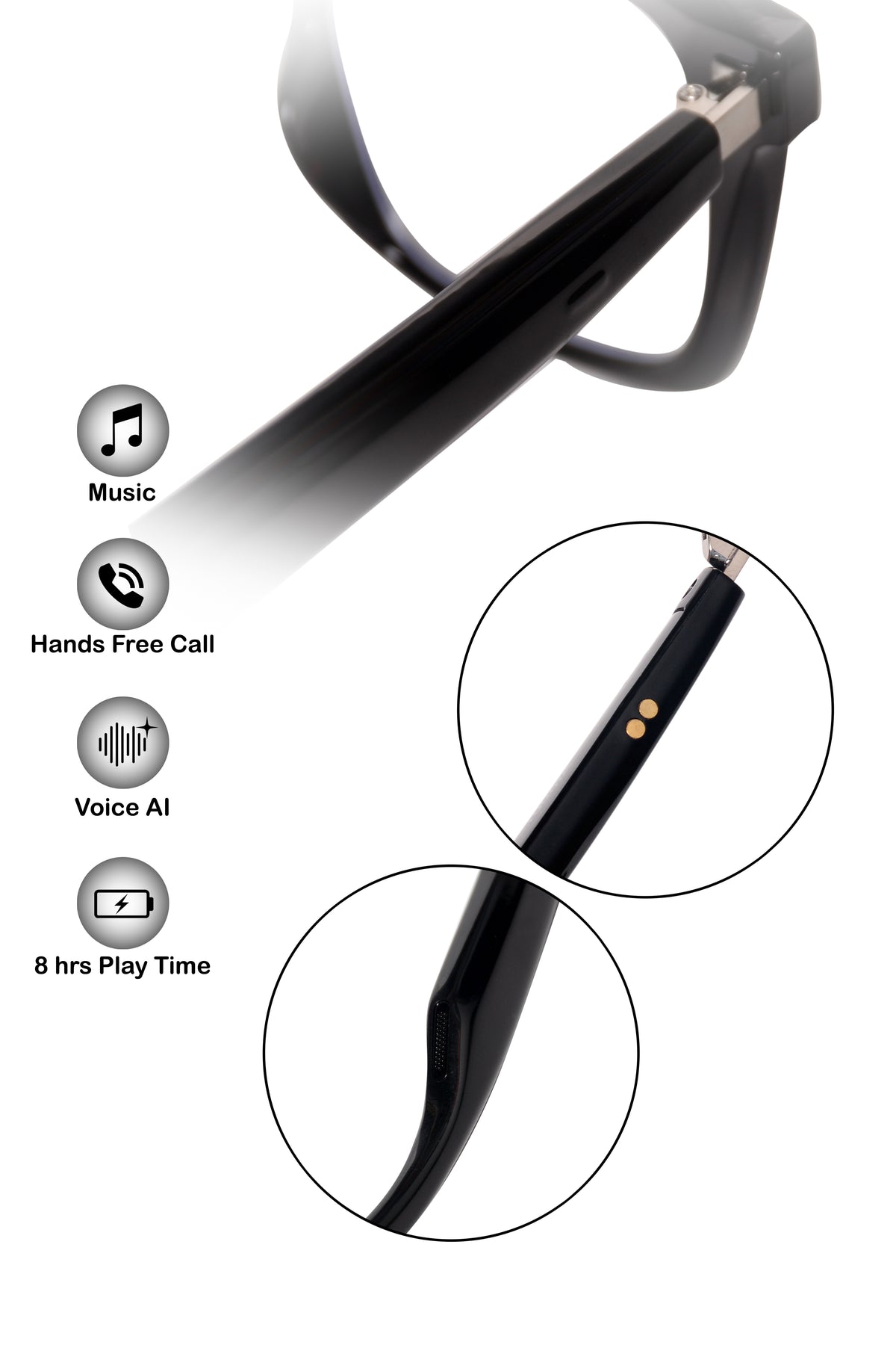 Jodykoes Square Smart Glasses with Speaker and Voice Assistant
