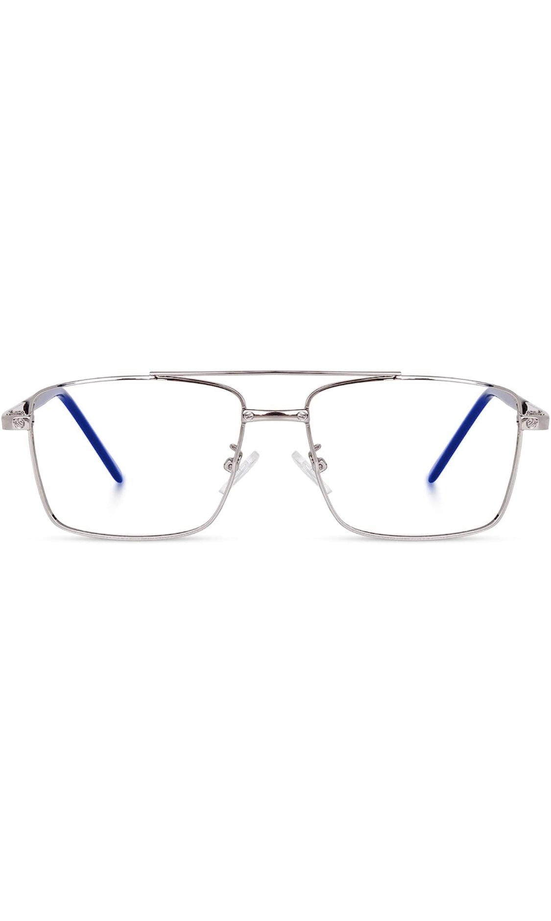 Jodykoes® New Full Rim Rectangular Blue Light Protection Computer Eyeglasses Metal Frame With Anti Glare and Blu Cut Glasses Spectacles for Men and Women Eyewear (Silver)