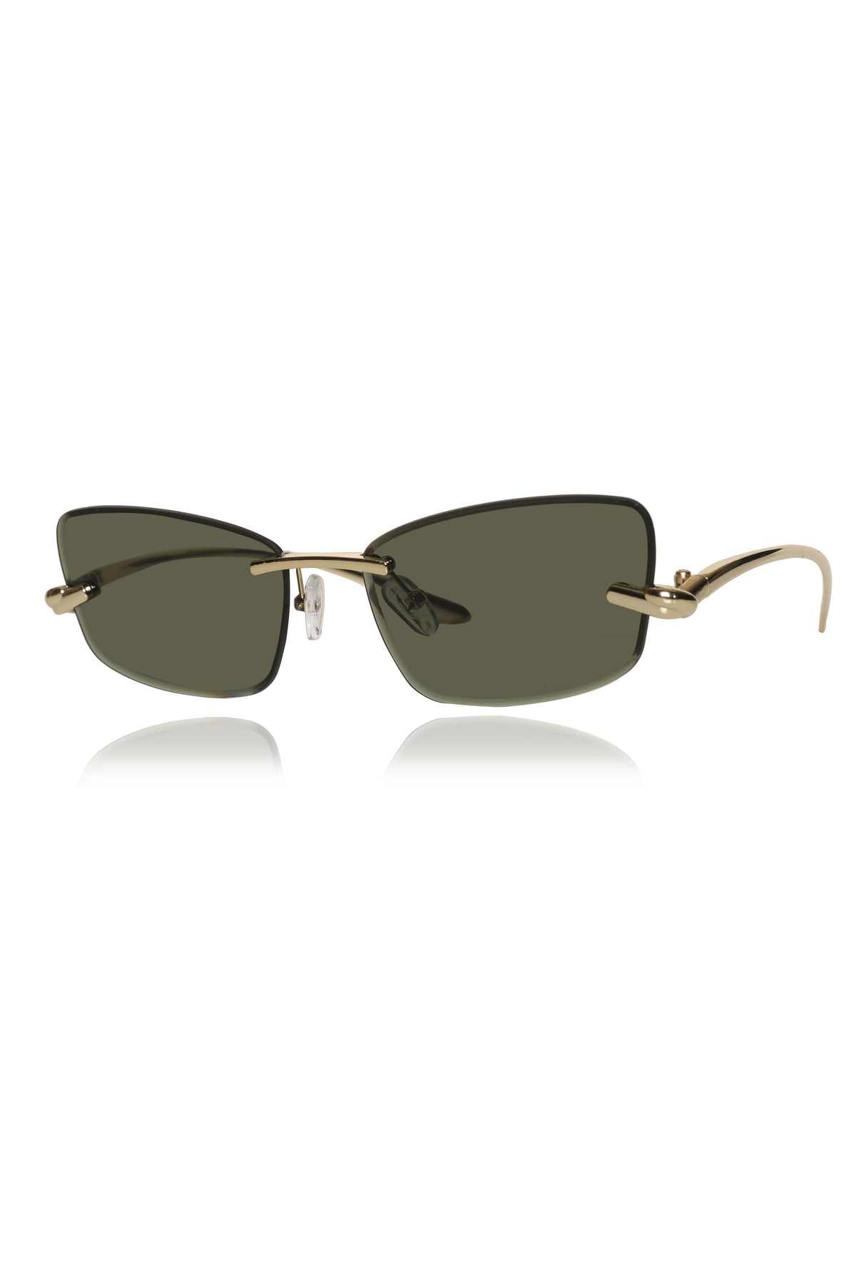 Jodykoes Legacy Gold Cat Eye Rimless Sunglasses With Green Lens