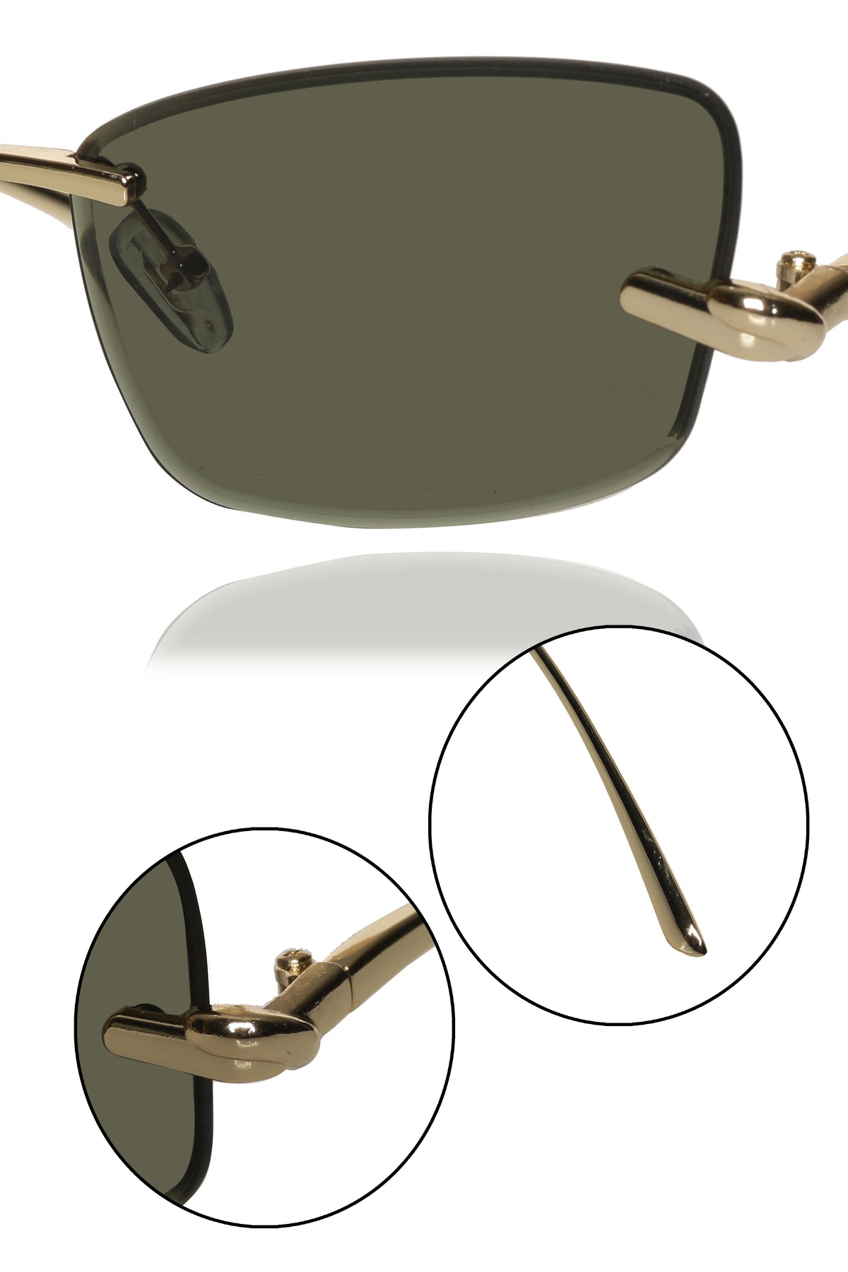 Jodykoes Legacy Gold Cat Eye Rimless Sunglasses With Green Lens