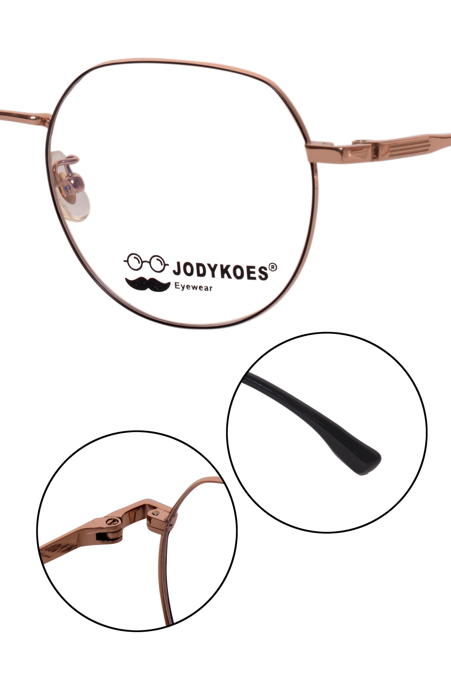 Jodykoes Luxury Series : Pure Titanium Metal Spectacle Eyeglasses | New Shape Round Metal Eyewear Frame (Black And Gold)