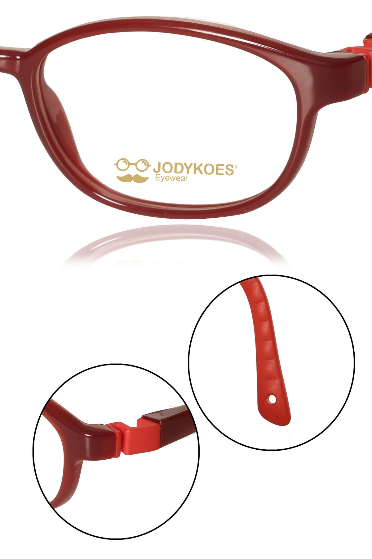 Jodykoes Kids TR90 Eyeglass Frames | Lightweight Flexible Kids Spectacle Frames (Red)