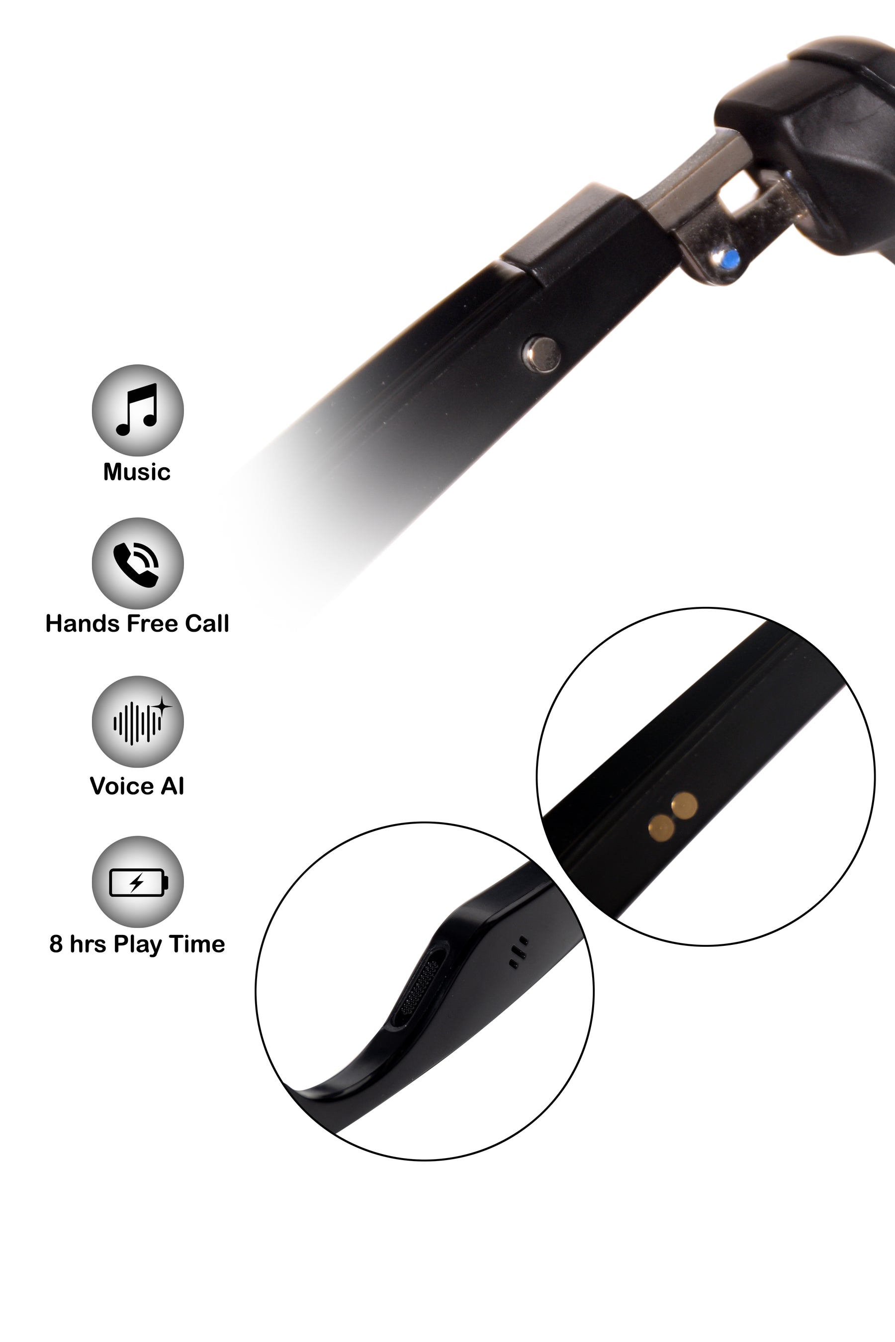 Jodykoes Square Smart Sunglasses Attachment with Speaker and Voice Assistant